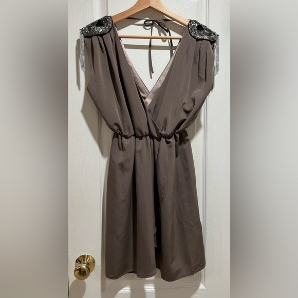 Size 4 - H&M embellished shoulder dress. Low v neck dress. - Picture 1 of 5